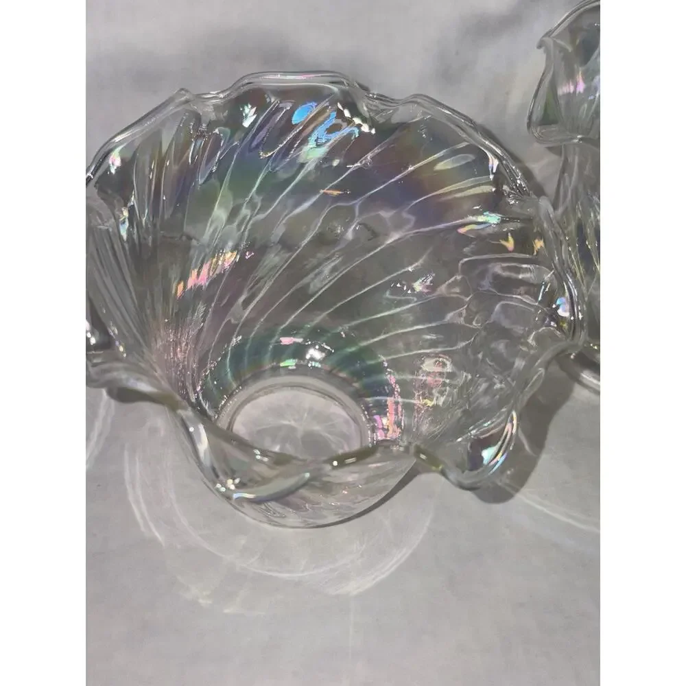 Iridescent 4” Light Shade Hurricane Lamp Swirl Bell Ruffled Fitter 2” Set of 3